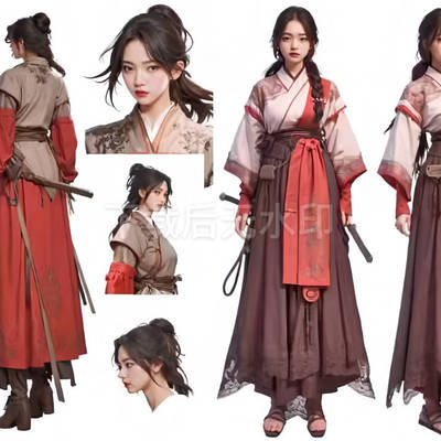 AI古风武侠角色插画素材 国风人物服装设计 影视游戏角色概念设定