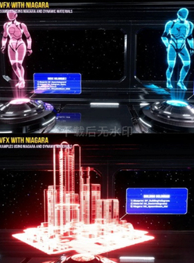 UE5虚幻5HOLOGRAM VFX With Niagara全息投影流动特效半透明材质