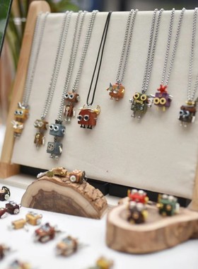 木小魔项链DIY材料包情侣亲子手作包 蒸汽朋克木质机器人潮流挂件