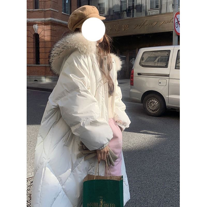 设计大毛领羽绒棉服女中长款2024vibe新款韩系奶呼呼冬天加厚外套