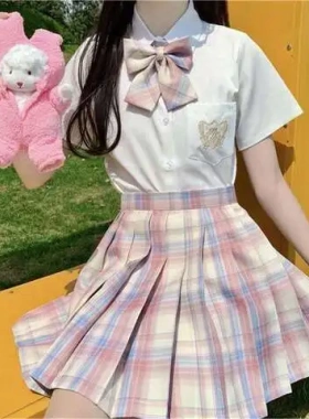 日系上衣刺绣正版方领衬衣班服金标JK制服原创夏季衬衫短袖