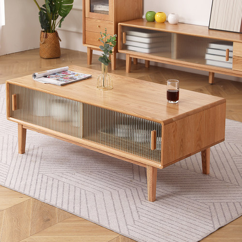 美国橡木北欧实木移门茶几环保