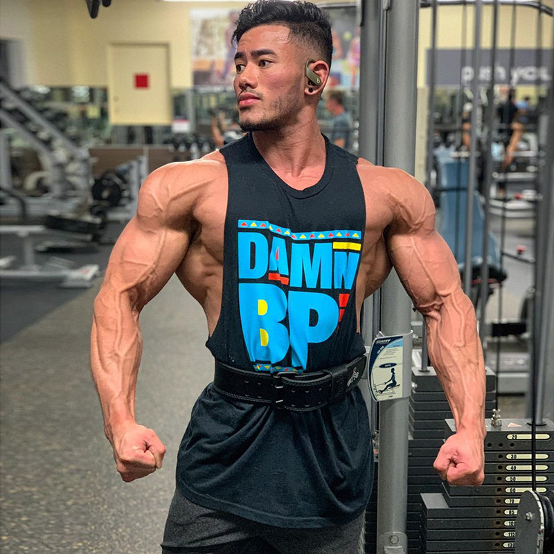 高帅肌肉男健美健身器械训练运动服宽松大码坎肩无袖棉透气汗背心