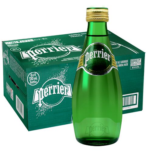 法国进口perrier巴黎水无糖零卡苏打气泡水矿泉水330ml*24瓶整箱
