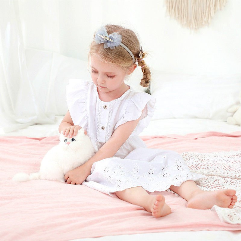 女童夏季无袖纯棉刺绣白色欧美新款可爱公主睡裙宝宝睡衣家居服