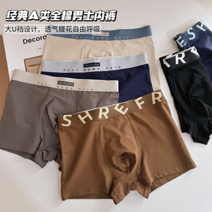 秋冬季高品质A类纯棉男士内裤时尚字母腰舒适透气高弹四角平角裤