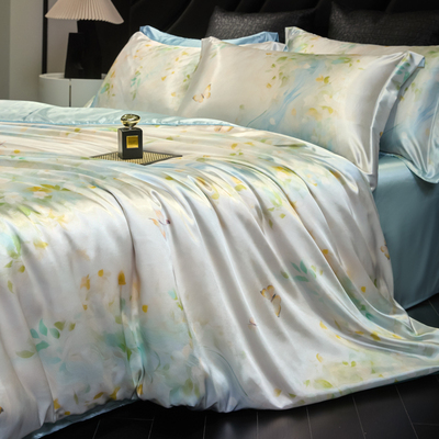 轻奢印花真丝被套单件简约40姆米丝绸桑蚕丝双人冰丝被罩2x2.3米