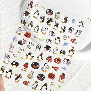 新款可爱pingu企鹅浮雕美甲贴纸ins风少女心水杯手机壳平板指甲贴