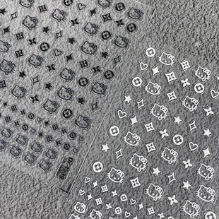 新款中指HelloKitty浮雕美甲贴纸可爱线条凯蒂猫手机壳平板指甲贴