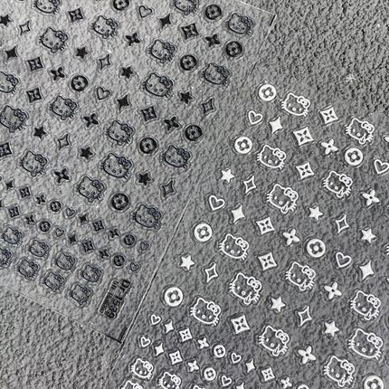 新款中指HelloKitty浮雕美甲贴纸可爱线条凯蒂猫手机壳平板指甲贴