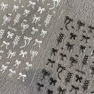 简约百搭黑白丝带蝴蝶结美甲贴纸烫金银蝴蝶结防水背胶指甲装饰贴