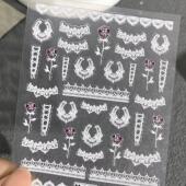 复古蕾丝玫瑰立体浮雕美甲贴纸纯欲百搭白蕾丝防水背胶指甲装 饰贴