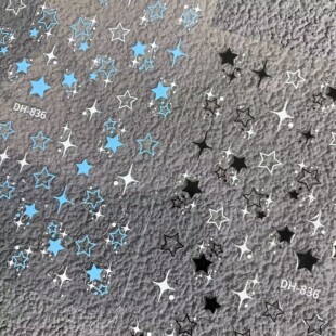 网红新款彩色五角星3D平面美甲贴纸镂空小星星防水背胶指甲装饰贴