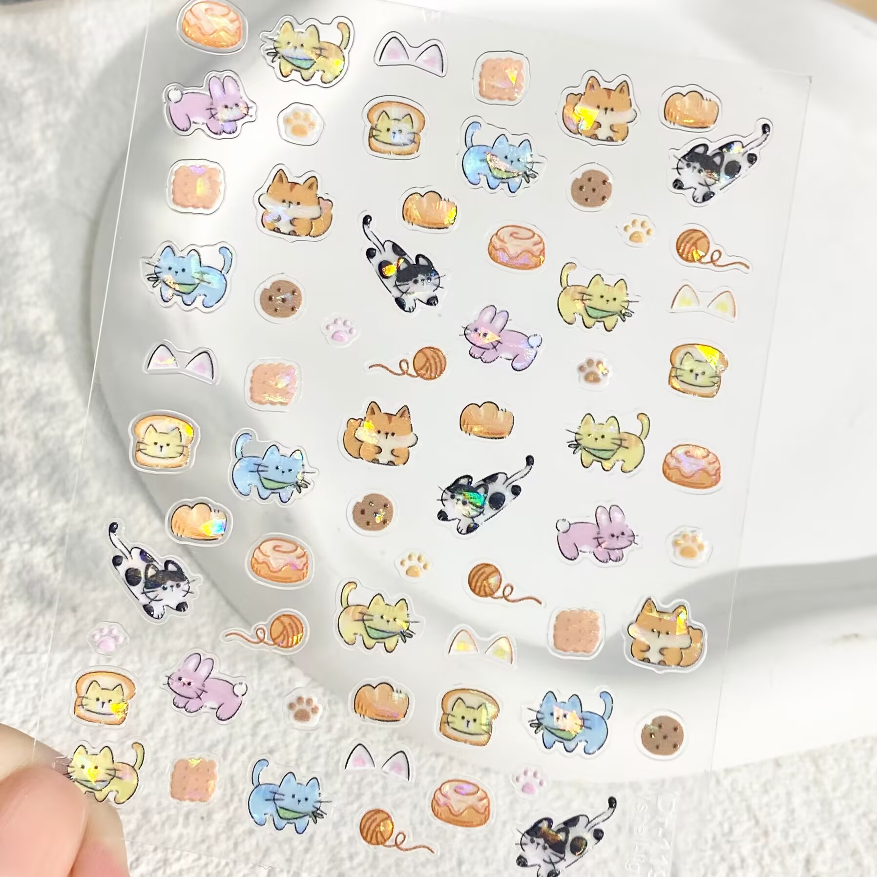 童趣饼干小猫咪浮雕美甲贴纸