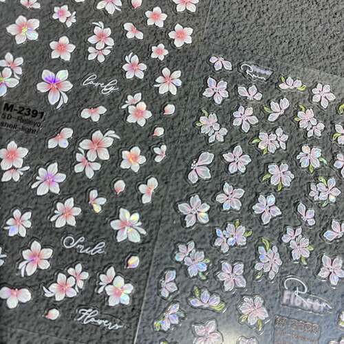 超仙贝壳光冰晶樱花桃花美甲贴纸