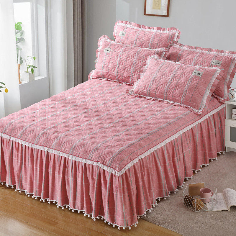 全棉夹棉色织水洗棉蕾丝床裙床罩单件三件套纯棉加厚公主花边床单|ruв категории постельные принадлежности, подзор - от Buy2taobao.com для оказания профессиональной услуги покупки агента Taobao