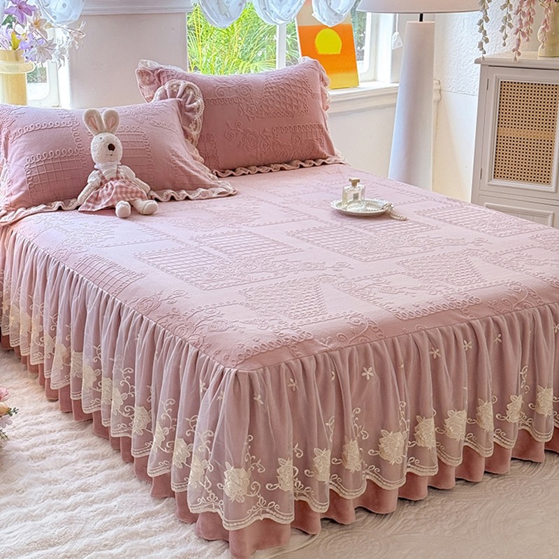 2025新款晶钻雕花绒床裙加厚牛奶绒花边床单保暖遮丑床罩三件套冬,床上用品,床裙,淘宝优惠券,粉丝福利购,淘宝优惠卷