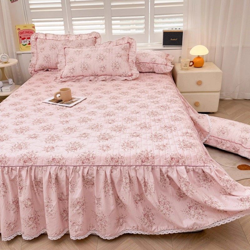 新款全棉加厚床罩床裙式单件纯棉夹棉床围裙罩公主风花边三件套春,床上用品,床裙,淘宝优惠券,粉丝福利购,淘宝优惠卷