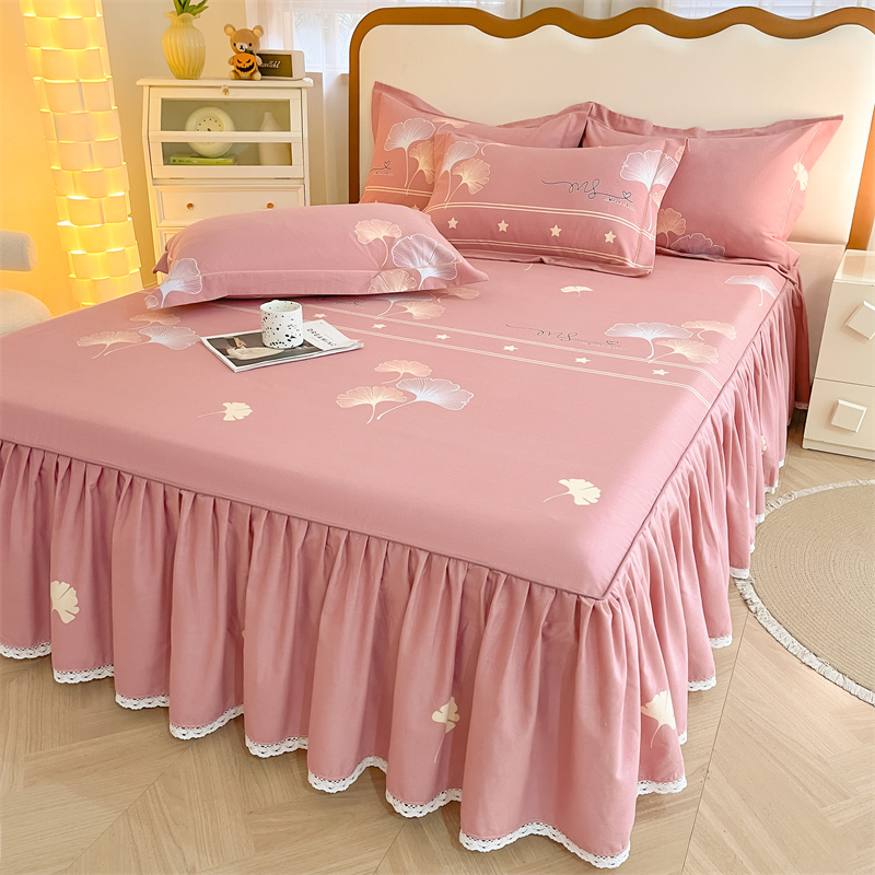 纯棉床裙式床罩单件三件套防尘