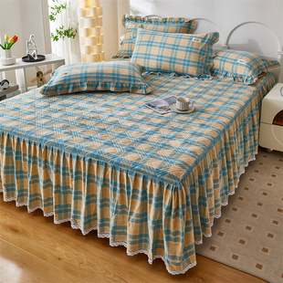 床罩单件全棉夹棉防滑席梦思保护套套件 春秋纯棉水洗棉加厚床裙式