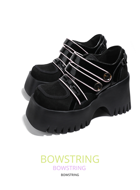 Bowstring23年新品小众设计原创高跟方头魔术贴厚底鞋粗跟单鞋