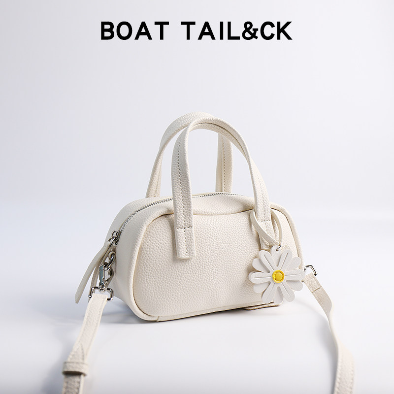 BOAT TAIL&CK真皮质感精致小包包女式2025夏天百搭白色单肩手提包