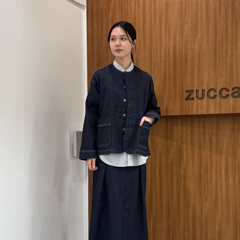 初原家日系高弹女款宽松版牛仔外套春秋款女士上衣无领夹克zucca