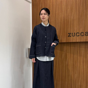 牛仔外套春秋款 女士上衣无领夹克zucca 宽松版 初原家日系高弹女款