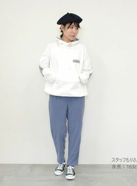 初原家女士套头带帽卫衣女款毛圈白色宽松版日系螺纹底摆