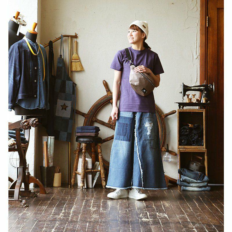 初原女装女士破洞长裙乞丐牛仔裙日系夸张水洗磨砂补丁处理松紧腰