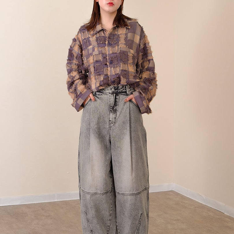 初原家女士牛仔裤日系松紧腰香蕉拼接立体裁剪女款阔腿裤灯笼裤,女装/女士精品,牛仔裤,淘宝优惠券,粉丝福利购,淘宝优惠卷