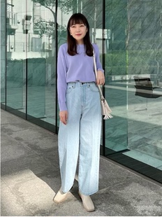 初原家女士日系宽松高腰牛仔长裤女款直筒裤中线西裤熨烫春秋