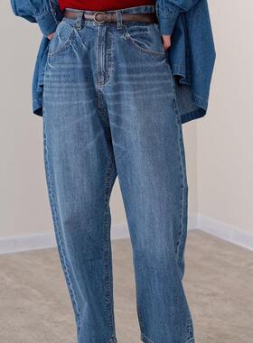 初原家女士牛仔裤女款直筒高腰女款阔腿裤日系宽松版水洗长裤