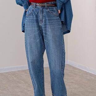 水洗长裤 初原家女士牛仔裤 日系宽松版 阔腿裤 女款 直筒高腰女款