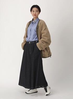 初原家女士阔腿牛仔裤宽松宽腿裙裤日系高腰中裤宇津木zucca