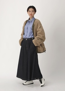 初原家女士阔腿牛仔裤宽松宽腿裙裤日系高腰中裤宇津木zucca