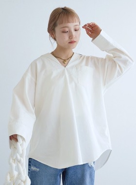 初原家女士白色衬衣日系宽松版衬衫套头海军风上衣女款可爱百搭