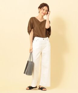 初原女装白色女士牛仔裤高腰水洗微喇长裤宽松全棉阔腿裤any FAM