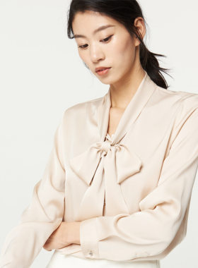 春款桑蚕丝飘带衬衫女款长袖真丝