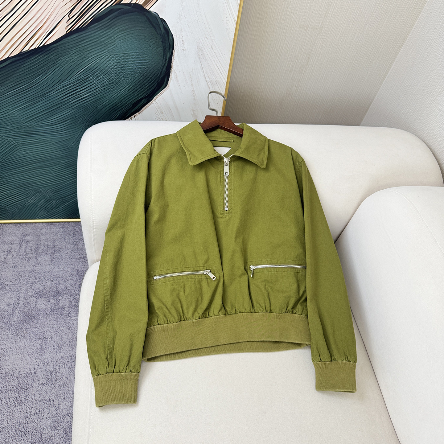 鸭毛 南油女装 新款休闲风翻领拉链短外套女 军绿色时尚百搭夹克,女装/女士精品,短外套,淘宝优惠券,粉丝福利购,淘宝优惠卷