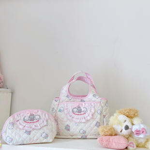 BABY猫婴儿手提包可爱夹棉手拎包可爱小众印花刺绣包ipad包奶黄包