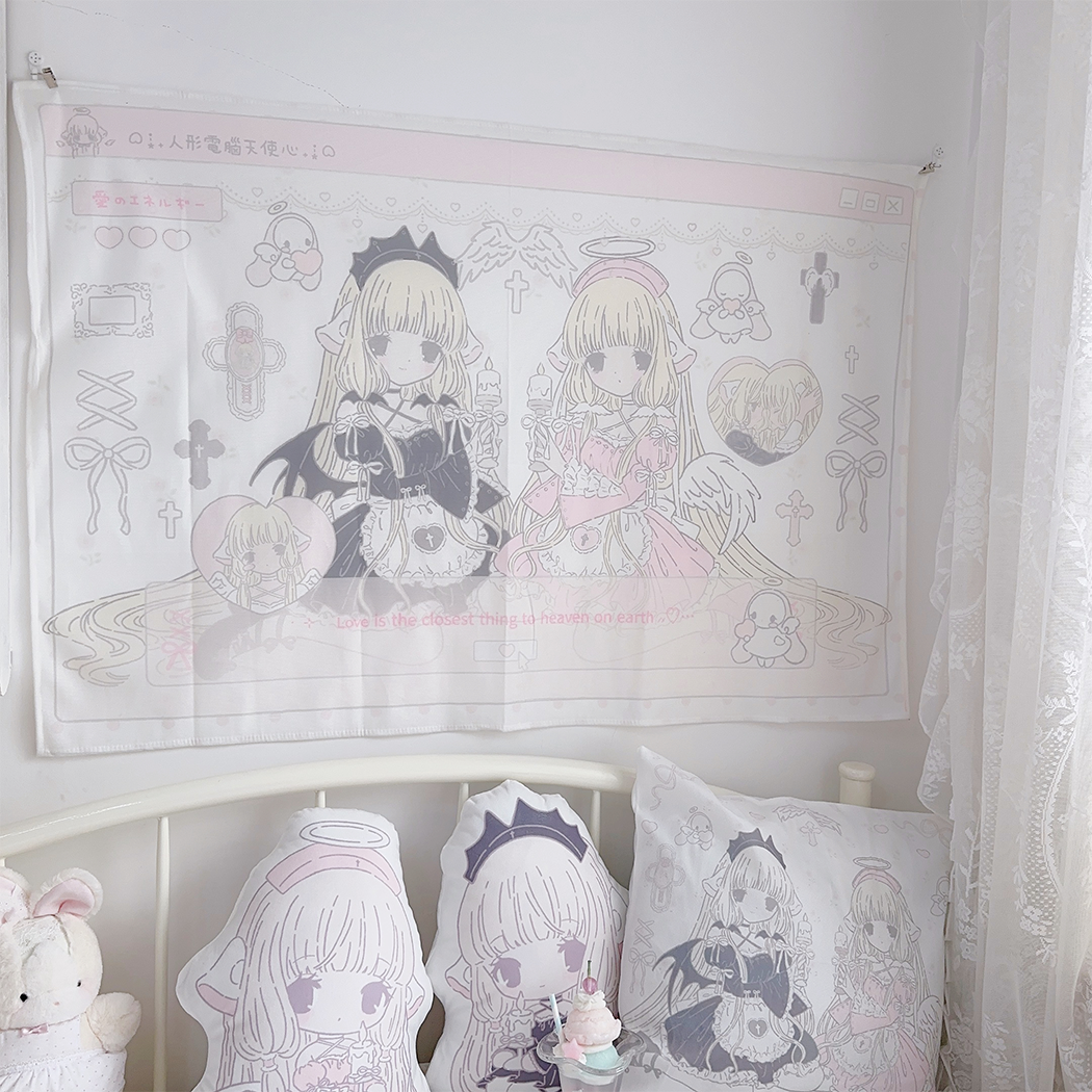 原创设计墙布挂布背景布少女心小叽双子少女寝室可爱卧室布置装饰