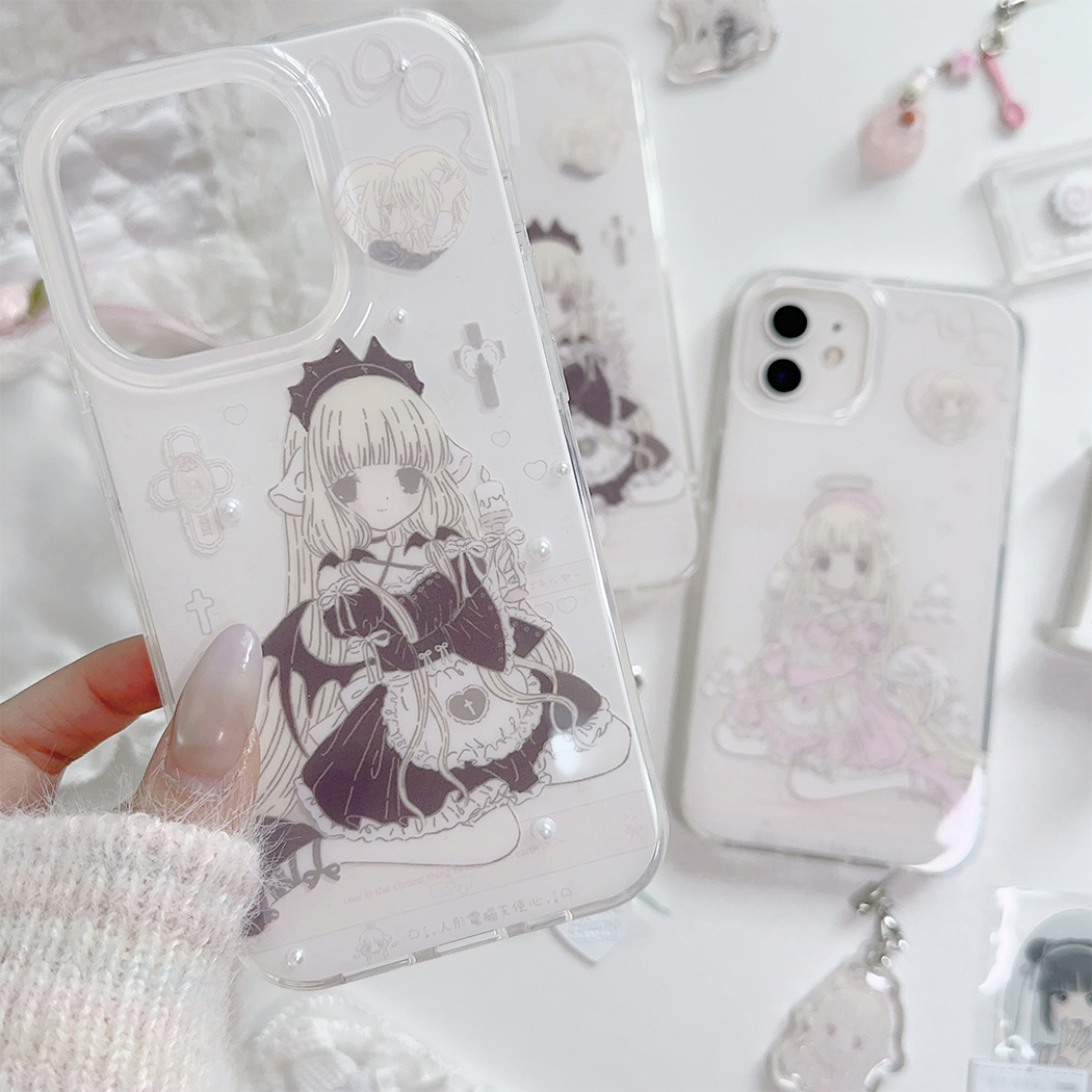 thumbnail for Original design mobile phone case small chirping twin humanoid computer angel heart sister sister sister IMD double-layer print clear sense double-layer glossy cute girl heart suitable apple protective case