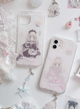 原创设计手机壳小叽双子人形电脑天使心姐姐妹妹imd双层印花清透感双层亮面可爱少女心苹果保护壳