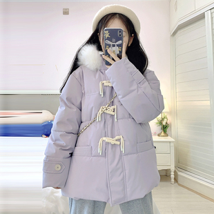 学院风羽绒服女冬季2025新款今年流行爆款毛领加厚外套冬装防寒服