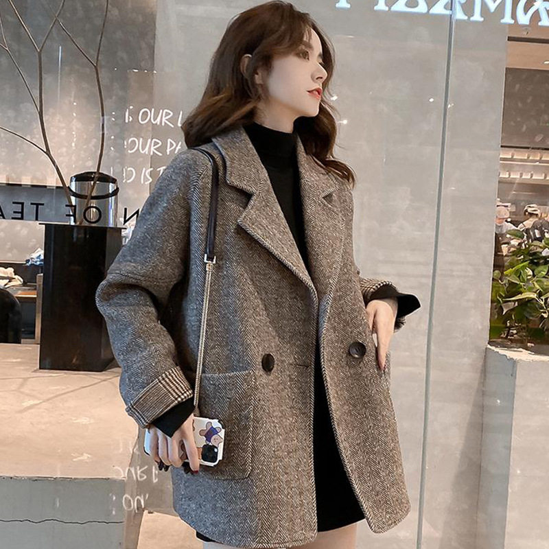 西装外套女秋冬季新款韩国东大门女式毛呢加厚宽松休闲小西服上衣
