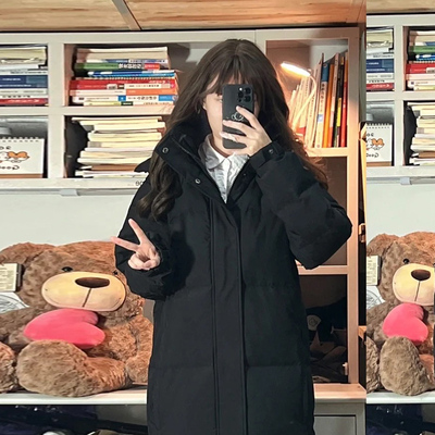 学院风黑色长款羽绒服女冬季2025新款小个子韩版学生加厚外套女款