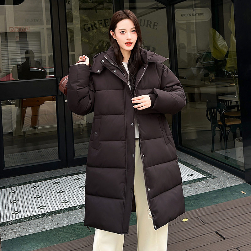 气质长款连帽棉服女绑带收腰加厚御寒遮肉百搭女生冬季外穿棉袄