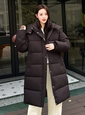 气质长款连帽棉服女绑带收腰加厚御寒遮肉百搭女生冬季外穿棉袄