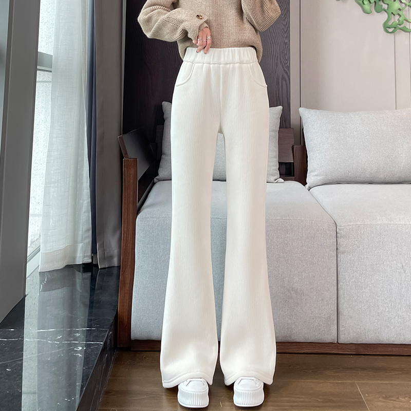加绒特厚羊羔绒喇叭裤女秋冬棉裤2025新款雪尼尔灯芯绒微喇保暖裤